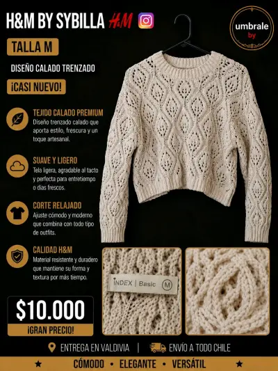 Suéter calado trenzado H&M talla M nuevo - miniatura 1