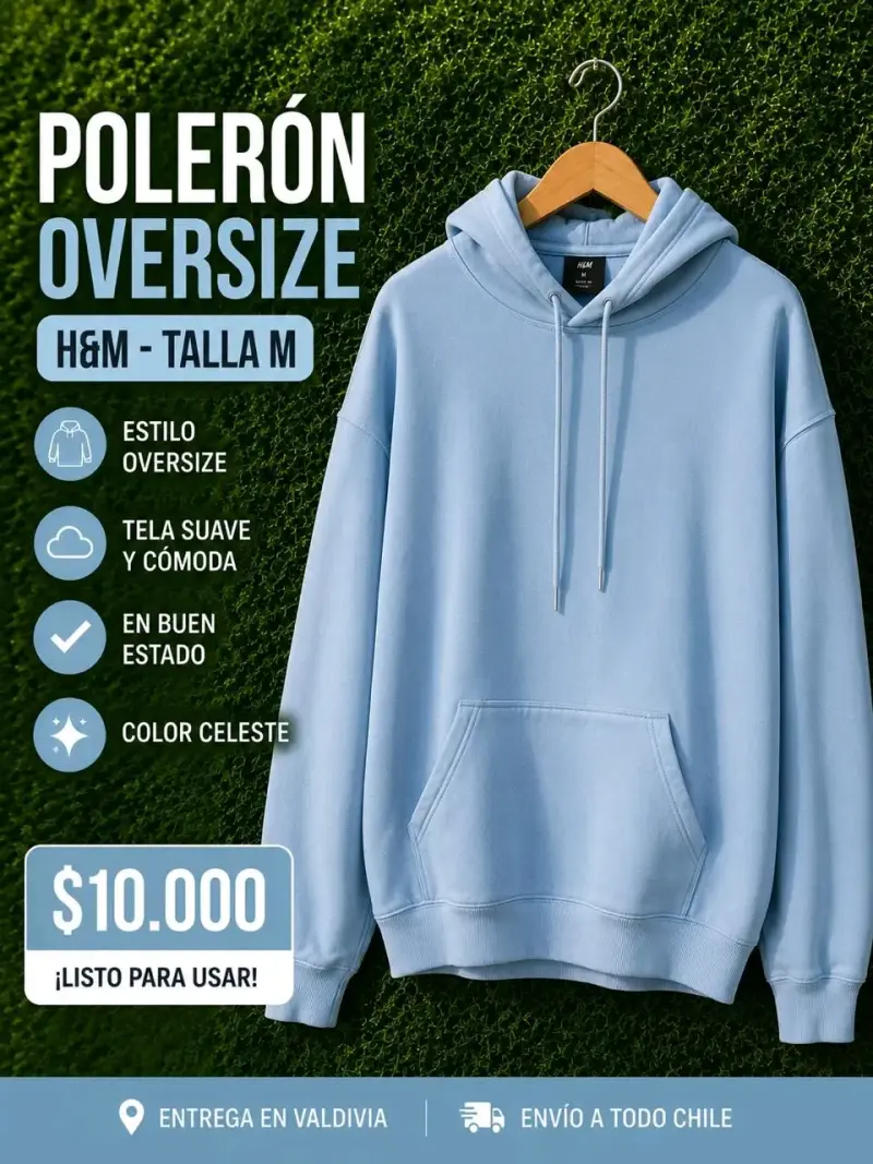 Polerón Oversize Celeste H&M Talla M - 1