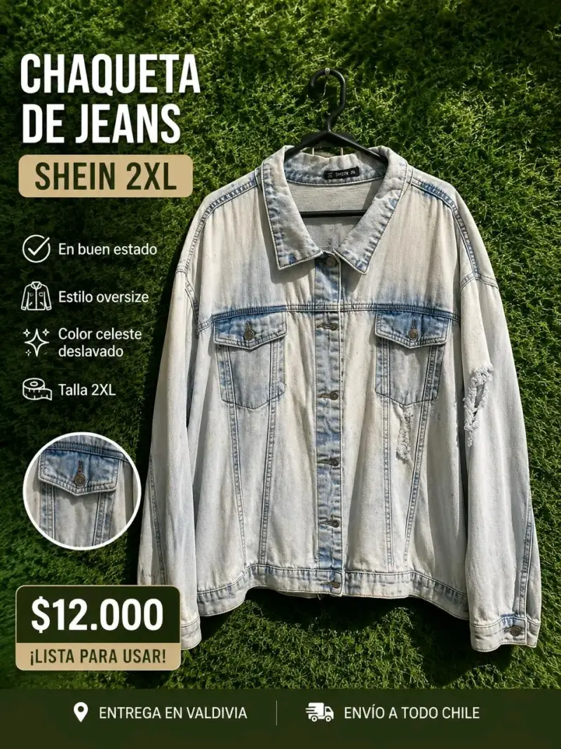 Chaqueta de Jeans Shein Celeste Deslavado 2XL - 1