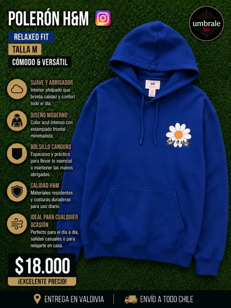 Polerón azul H&M con estampado floral - 1
