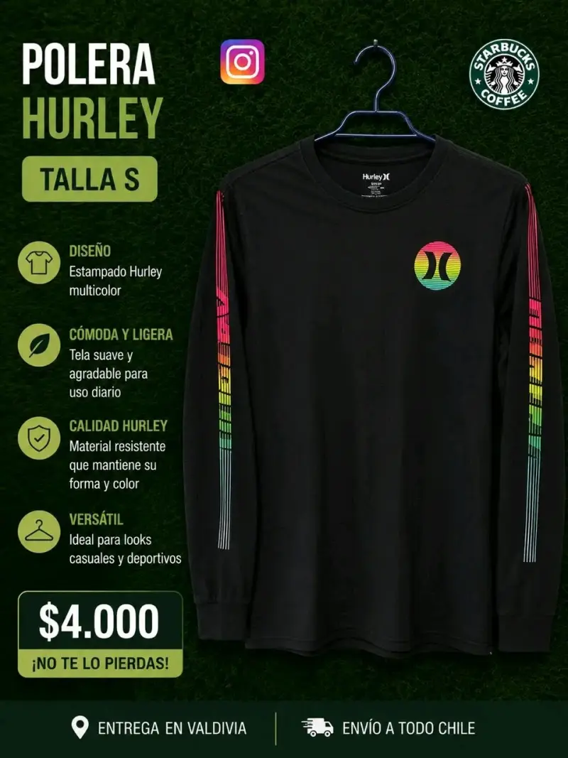 Polera Hurley negra con estampado multicolor - 1