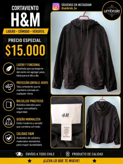 Cortaviento H&M Negro Ligero y Versátil - miniatura 1