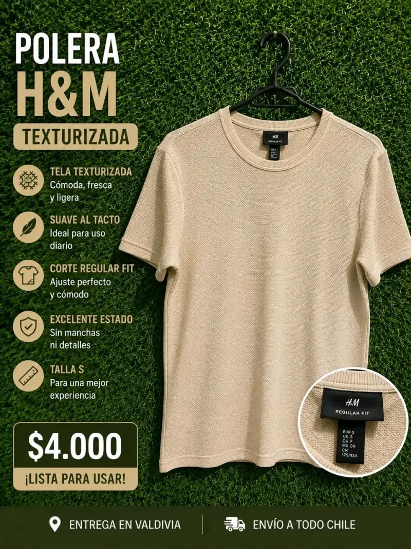 Polera texturizada H&M beige talla S - 1