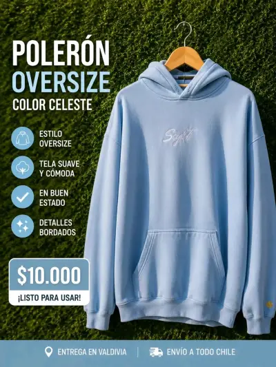 Polerón Oversize Celeste con Bordados - miniatura 1