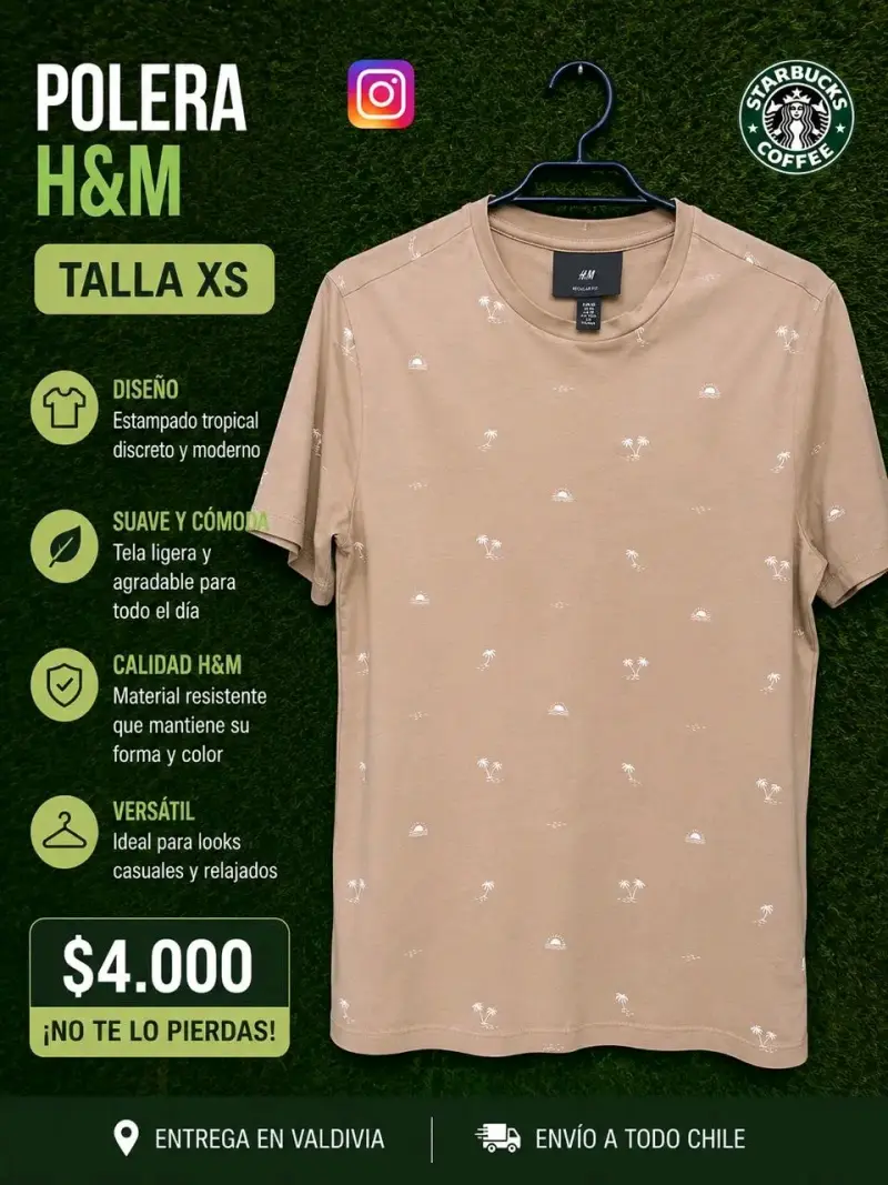 Polera H&M estampado tropical talla XS - 1