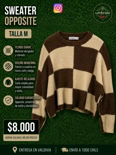 Sweater Opposite a Cuadros Café y Beige - miniatura 1