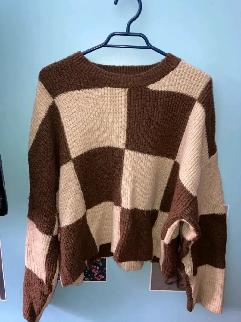Sweater Opposite a Cuadros Café y Beige - 2
