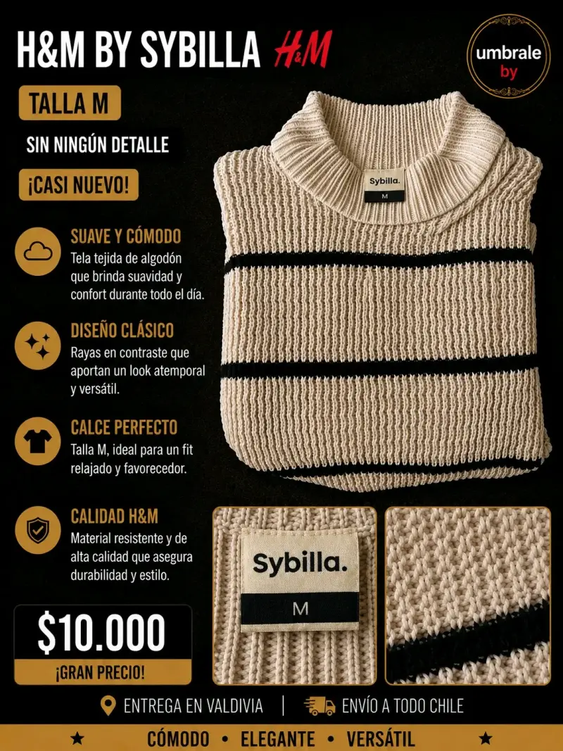 Suéter de algodón a rayas H&M Sybilla talla M