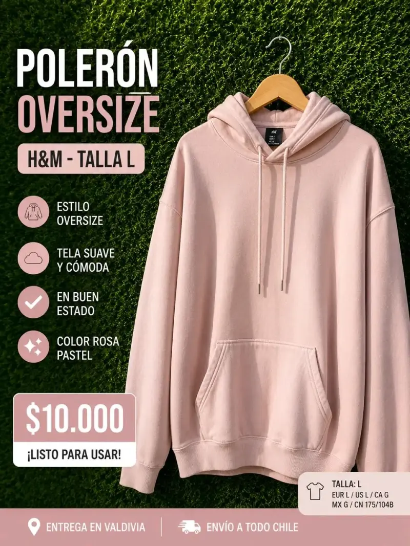 Polerón Oversize Rosa Pastel H&M Talla L
