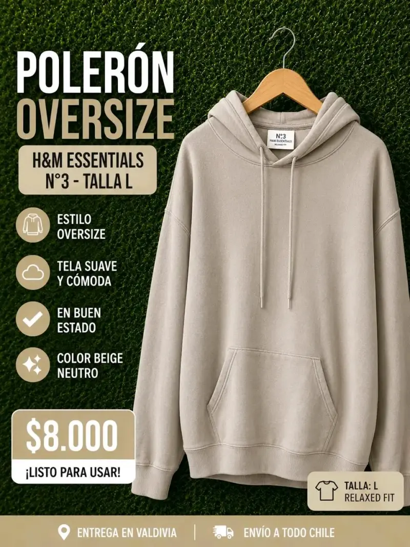 Polerón Oversize Beige H&M Essentials Talla L