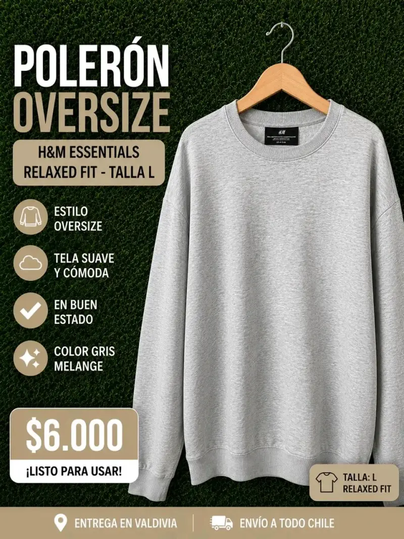 Polerón Oversize H&M Gris Melange Talla L