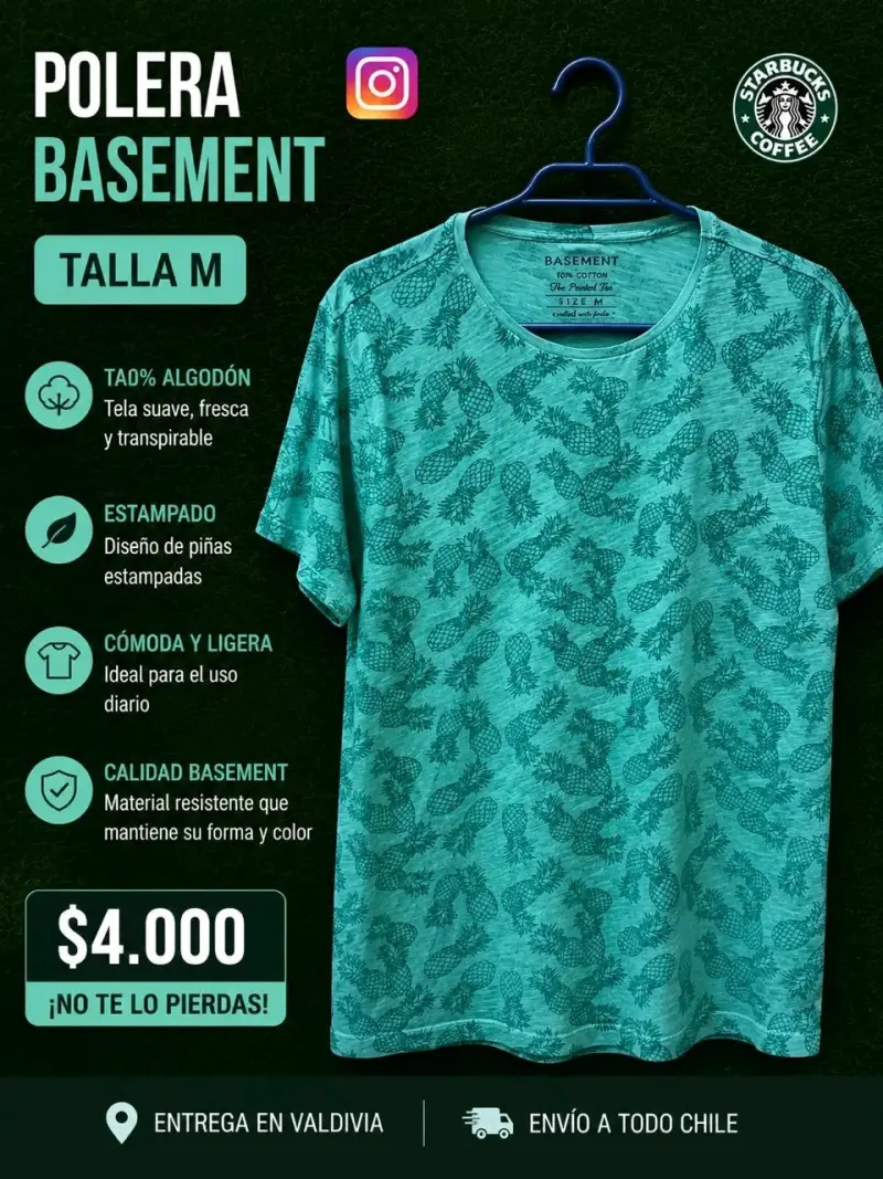 Polera Basement estampada piñas talla M