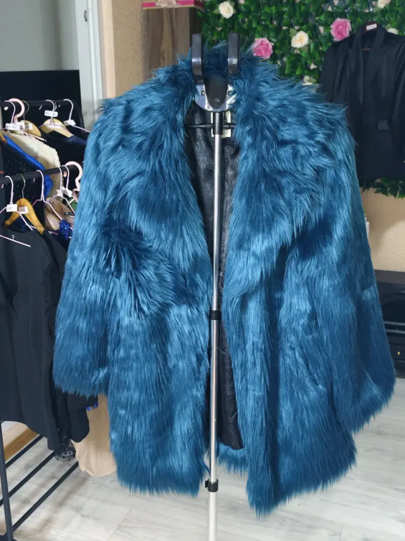 Abrigo de piel sintética azul para mujer - 1
