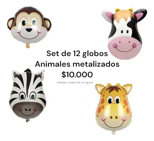 Set de 12 Globos Animales Metalizados