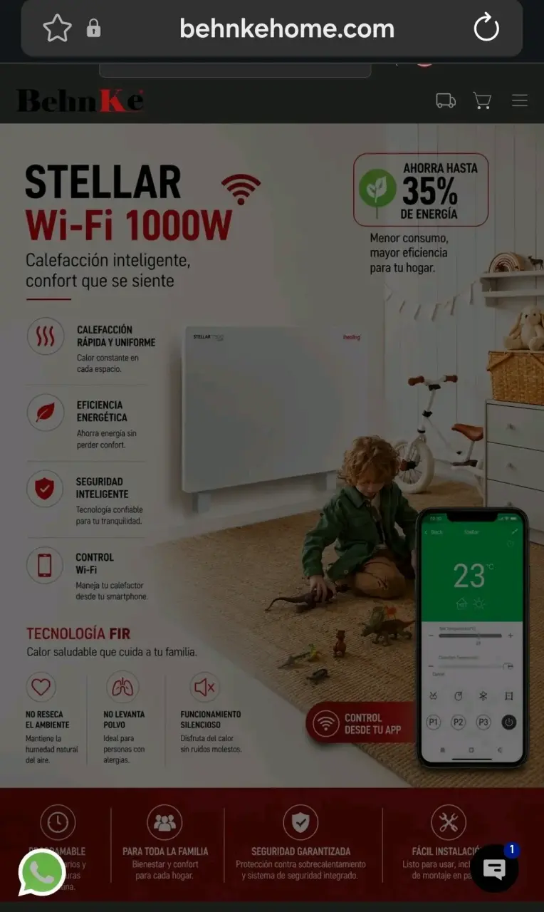 Calefactor Inteligente Wi-Fi 1000W Behnke