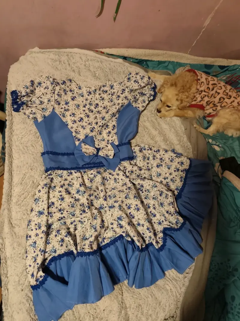Vestido folclórico azul con estampado floral - 2