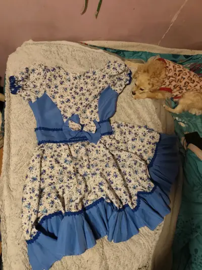 Vestido folclórico azul con estampado floral - miniatura 2