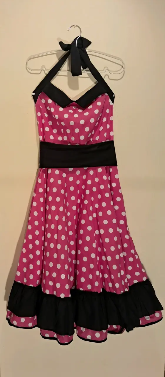 Vestido vintage rosa con lunares blancos - 2