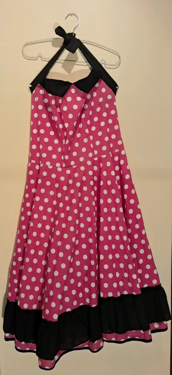 Vestido vintage rosa con lunares blancos - 3