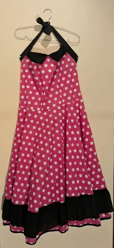 Vestido vintage rosa con lunares blancos - miniatura 3