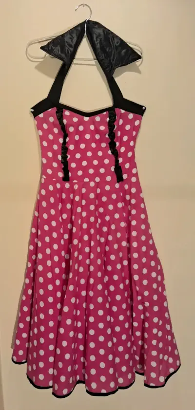 Vestido vintage rosa con lunares blancos - miniatura 4