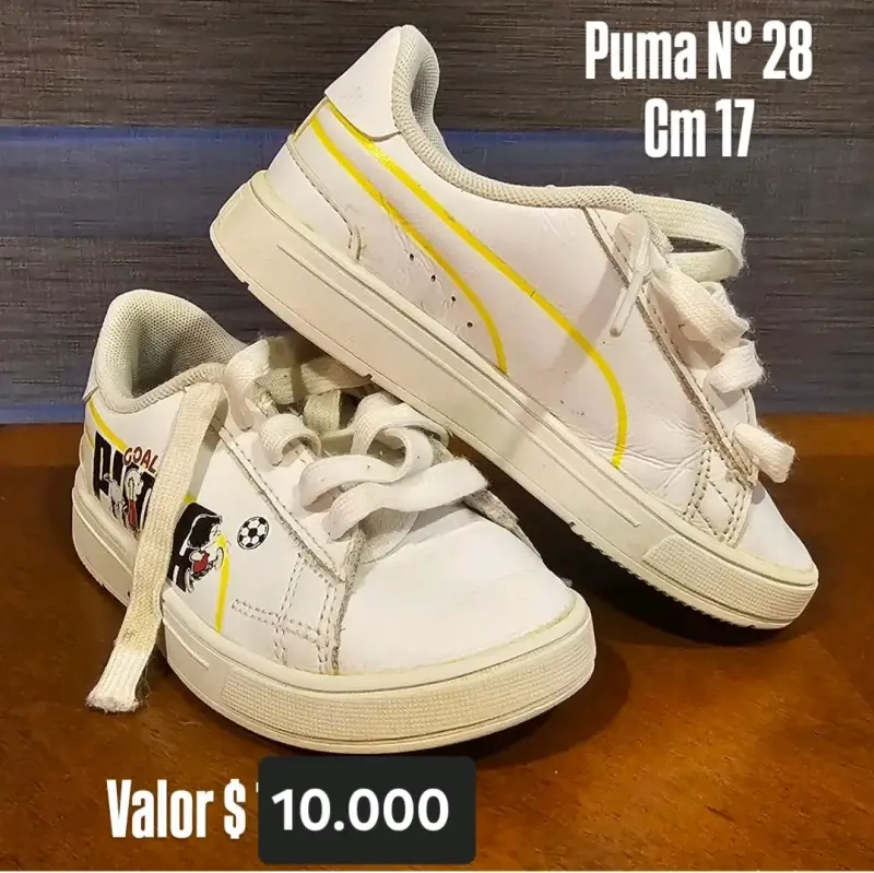 Zapatillas infantiles Puma blancas con diseño Snoopy