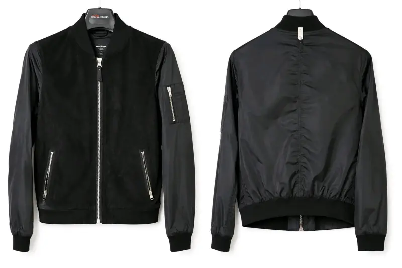 Chaqueta bomber negra con cierre metálico