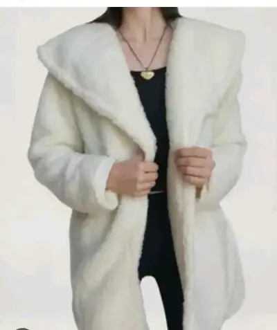 Abrigo de piel sintética blanco para mujer - miniatura 1