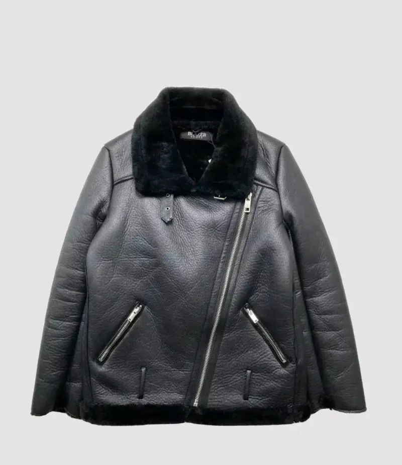 Chaqueta de cuero negra con forro de piel sintética - 2