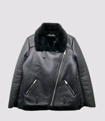 Chaqueta de cuero negra con forro de piel sintética - miniatura 2