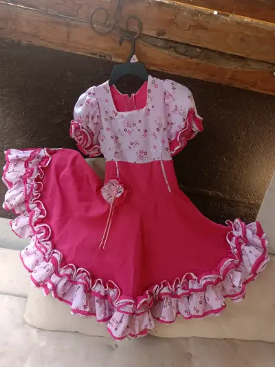 Vestido de huasa chilena para niña color rosa - miniatura 1