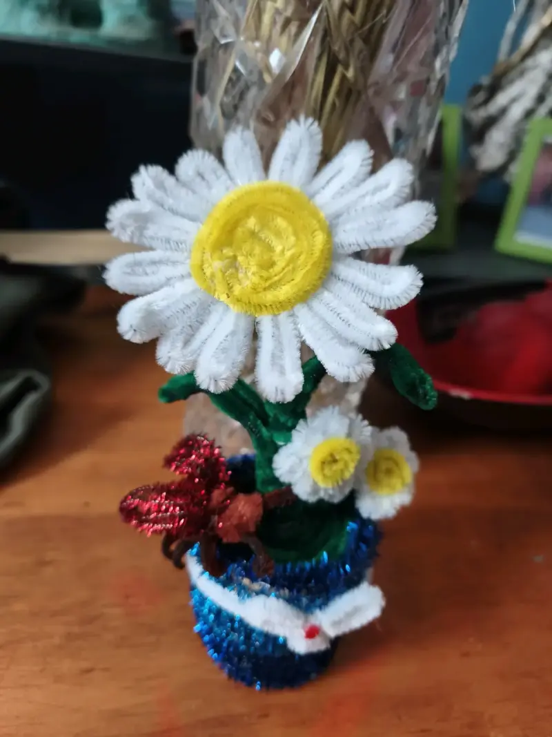 Decoración de flores de chenille en maceta - 3