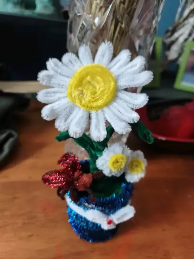 Decoración de flores de chenille en maceta - miniatura 3