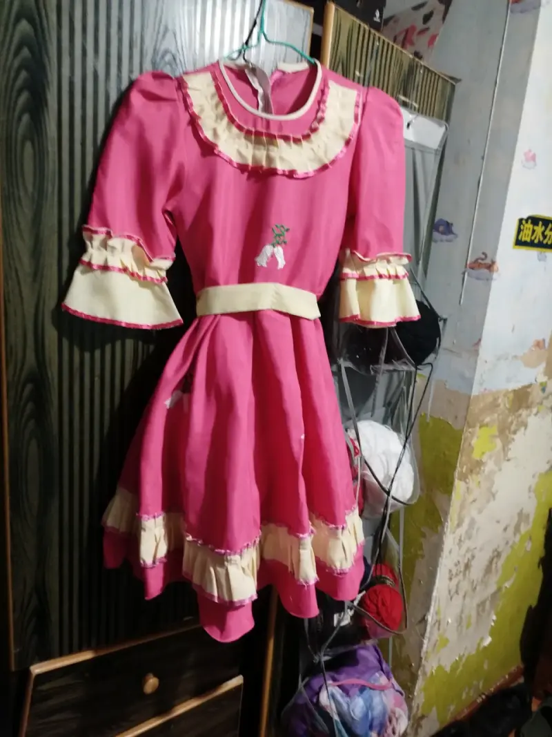 Vestido de fiesta infantil rosa con volantes - 2