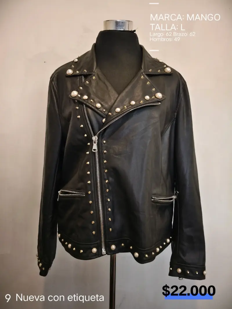 Chaqueta de cuero con tachas Mango talla L
