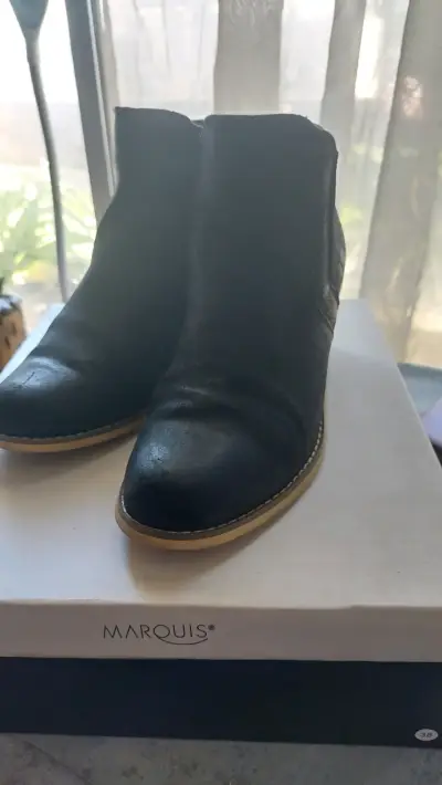 Botines de cuero negro con taco medio - miniatura 3