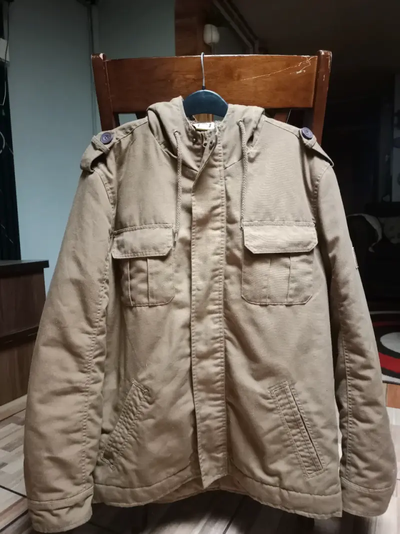 Parka marrón con capucha y forro XL - 1