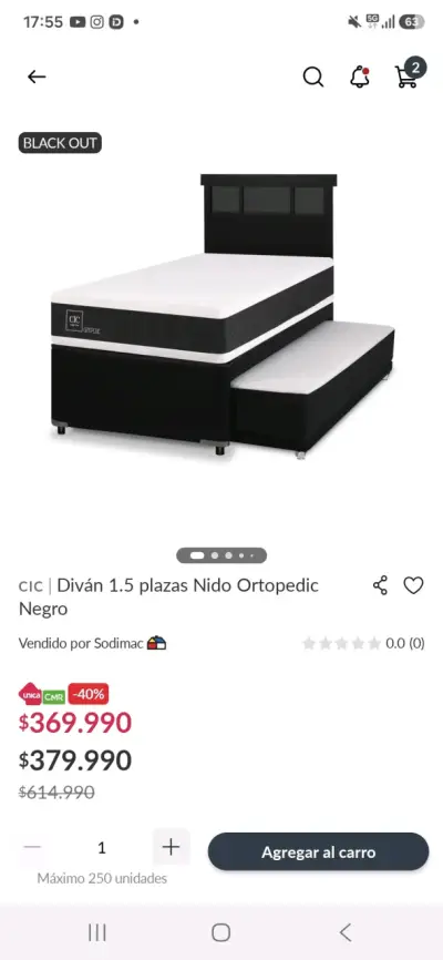 Diván 1.5 plazas CIC Nido Ortopedic Negro - miniatura 1