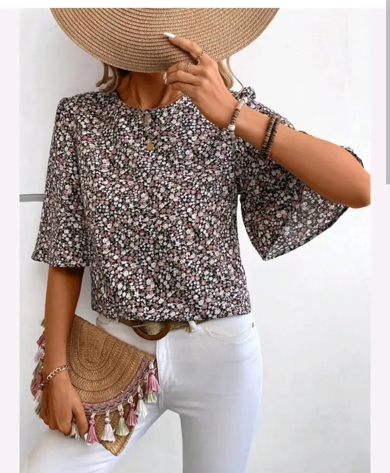 Blusa floral de manga corta para mujer - 1