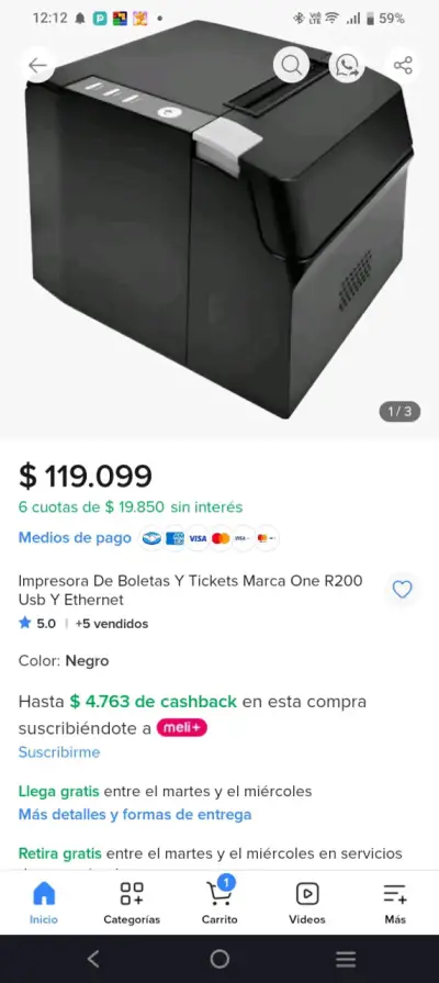 Impresora de Boletas y Tickets One R200 USB Ethernet - miniatura 4