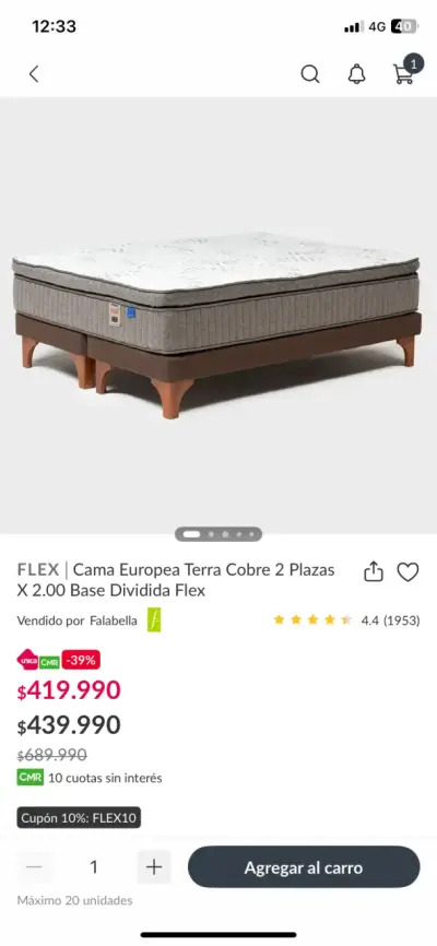 Cama Europea Flex Terra Cobre 2 Plazas con Base Dividida - miniatura 4
