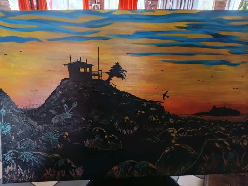 Cuadro Pintura Paisaje Atardecer en Lienzo