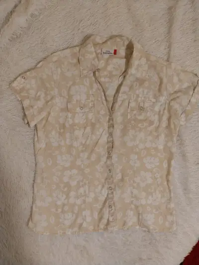 Blusa floral beige de algodón - miniatura 1