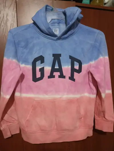 Polerón con capucha GAP Kids tie-dye azul y rosa - miniatura 1