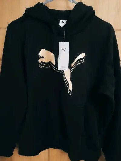 Polerón con capucha negro Puma logo dorado - miniatura 1