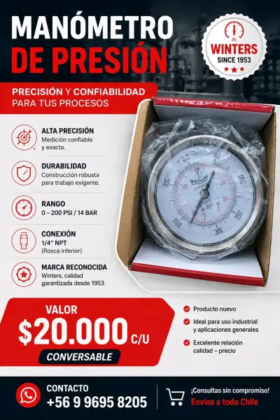 Manómetro de presión Winters 0-200 PSI - miniatura 1