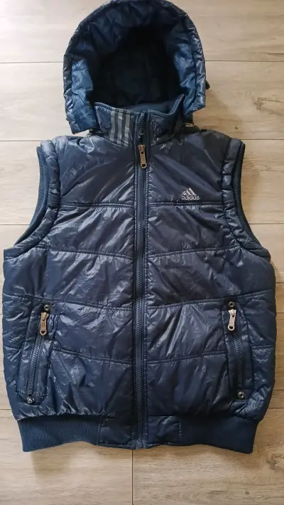 Chaleco sin mangas azul con capucha Adidas - miniatura 1