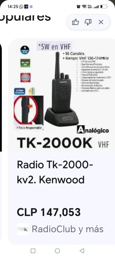 Radio VHF Kenwood TK-2000K con Cargador - miniatura 1