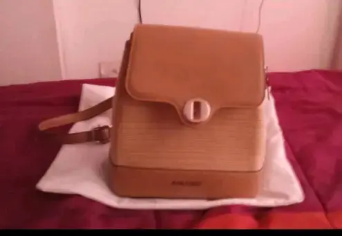 Mochila de cuero y tejido beige Pollini - 2