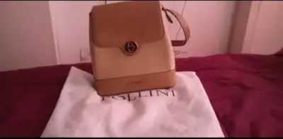 Mochila de cuero y tejido beige Pollini - miniatura 4